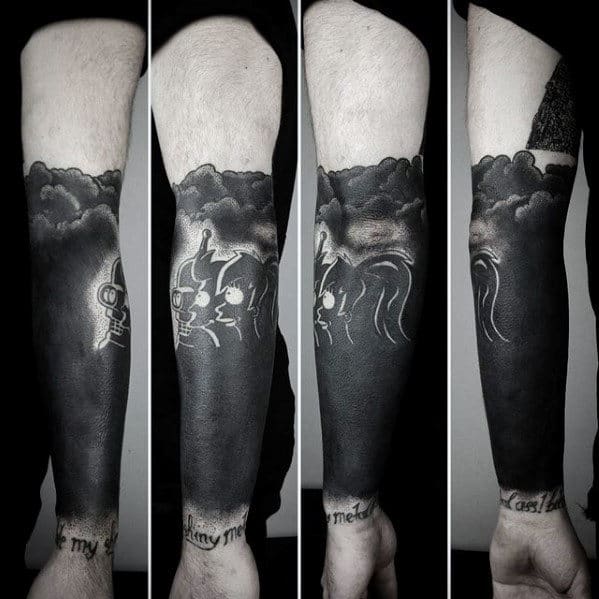 Blackwork Guys Futurama Themed Bender Forearm Sleeve Tattoo