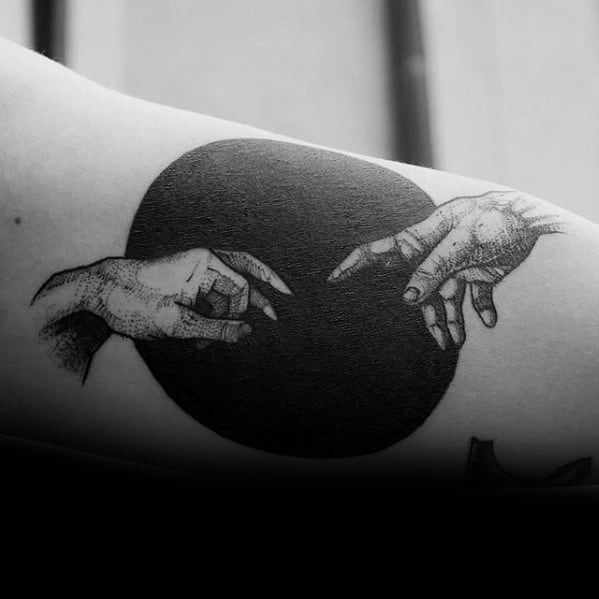 Blackwork Inner Arm Bicep Male The Creation Of Adam Tattoo Design Inspiration