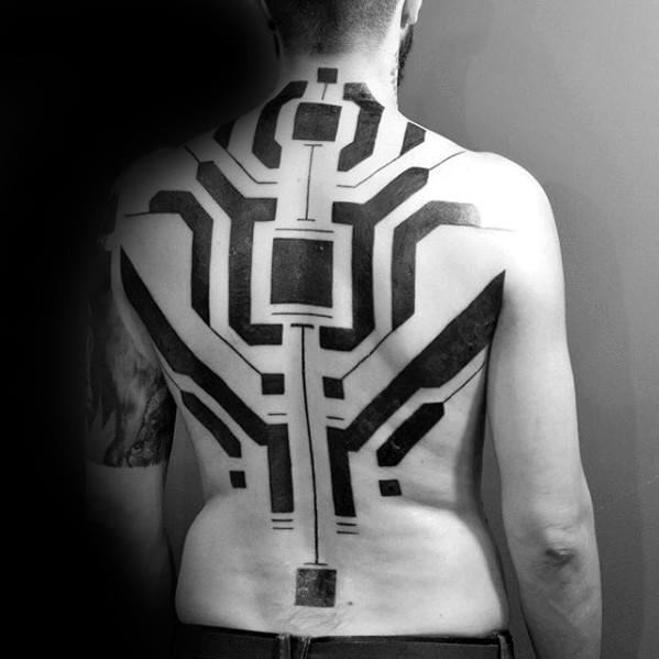Blackwork Lines Unique Back Mens Tattoo Inspiration