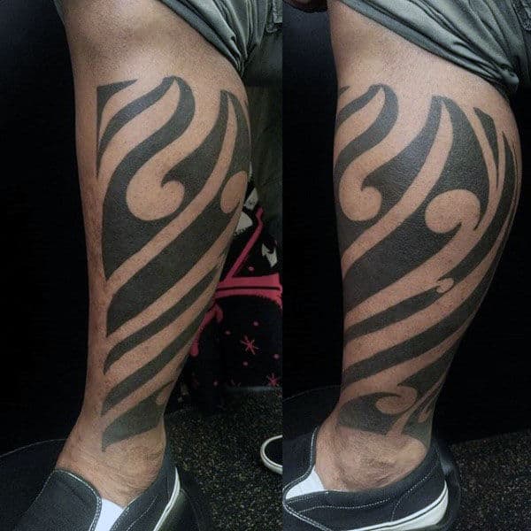 Blackwork Male Tribal Tattoo Idea Sfor Legs