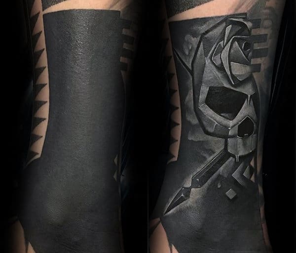 Blackwork Mens Skull Origami Sleeve Tattoo Designs