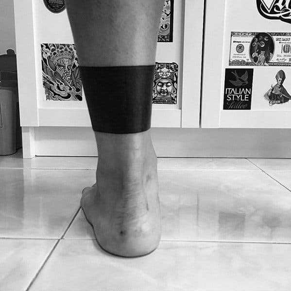 Blackwork Mens Solid Black Ink Leg Band Tattoo