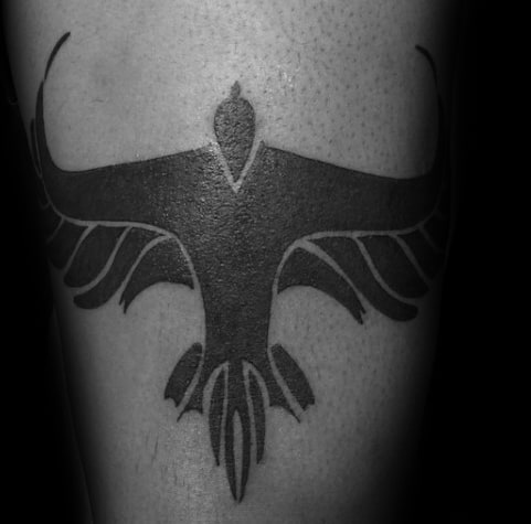 Blackwork Mens Tribal Bird Negative Space Arm Tattoo