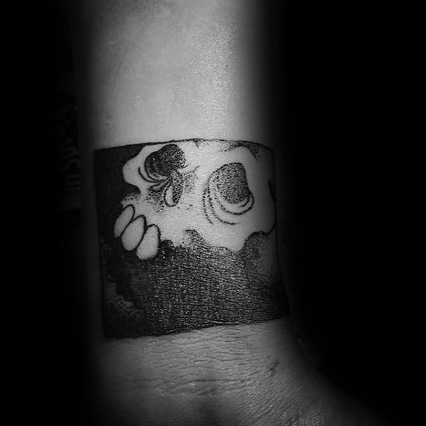 Blackwork Negative Space Guys Square Simple Wrist Tattoo