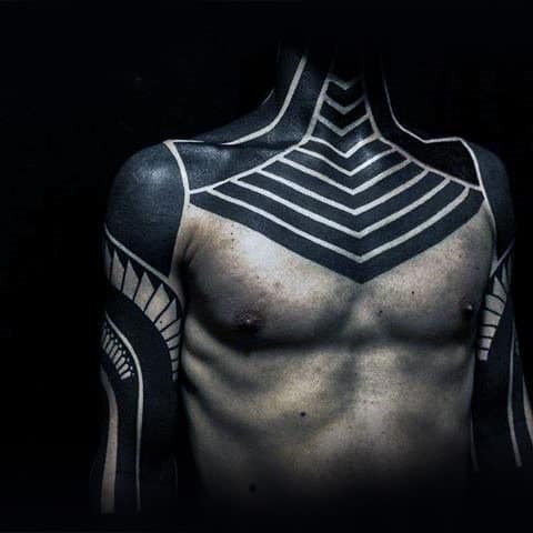 Blackwork Negative Space Insane Chest Tattoos For Males