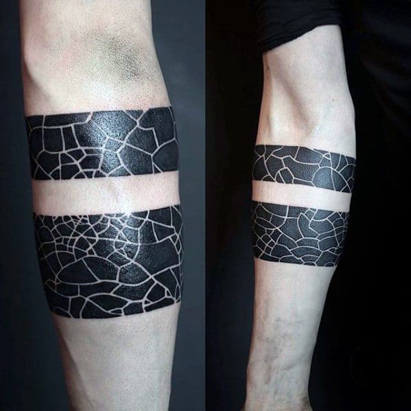 Blackwork Negative Space Pattern Small Manly Mens Forearm Band Tattoo