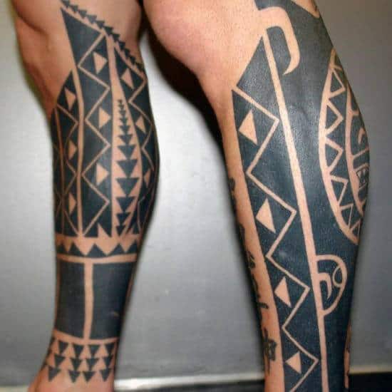 Blackwork Sun Tribal Tattoos Legs For Gentlemen