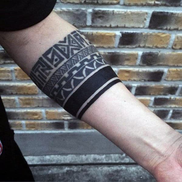 Blackwork With Pattern Guys Armband Tribal Tattoos