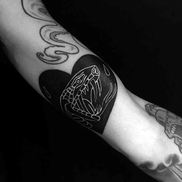 Blackwork With White Ink Snake Small Manly Mens Outer Forearm Tattoo