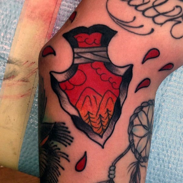 Blazing Native American Arrowhead Tattoo Males Knee