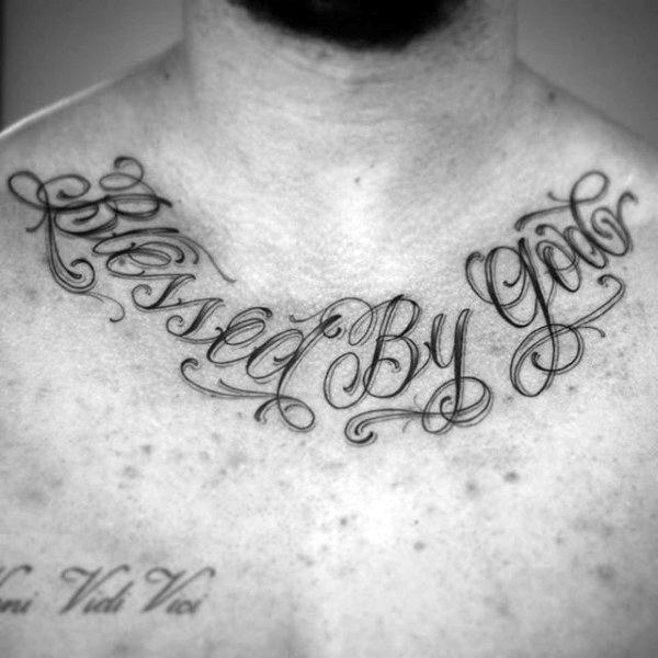 Blessed By God Mens Collar Bone Tattoos
