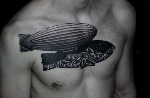 Blimp In The Sky Unique Chest Tattoos For Men
