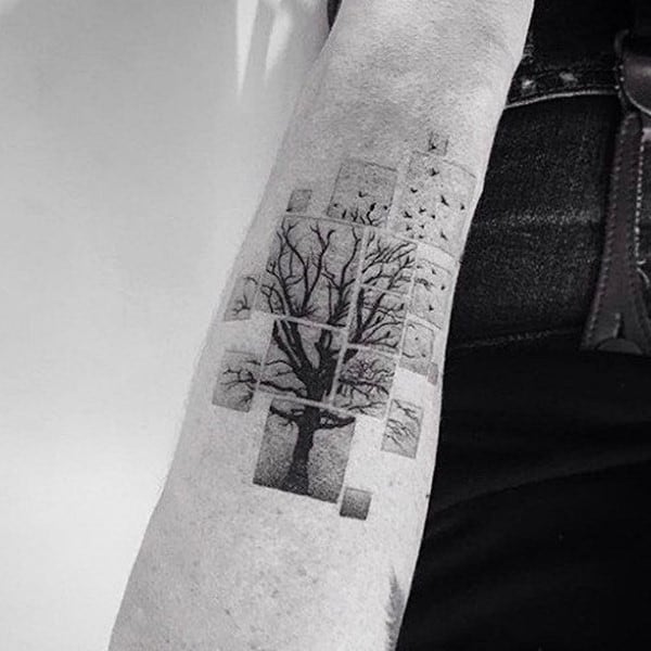 Blocks Tree Mens Inner Forearm Tattoos