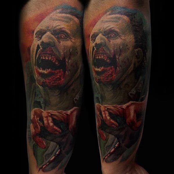 Bloody Zombie Realistic Mens Forearm Tattoo
