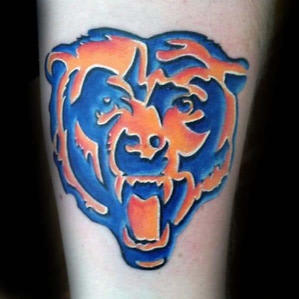 Blue And Orange Chicago Bears Guys Tattoo Designs On Forearm