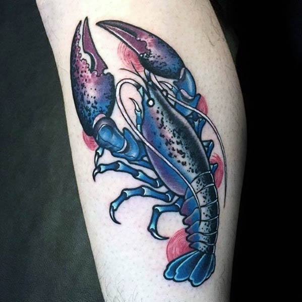 Blue And Red Leg Awesome Crawfish Tattoos For Men