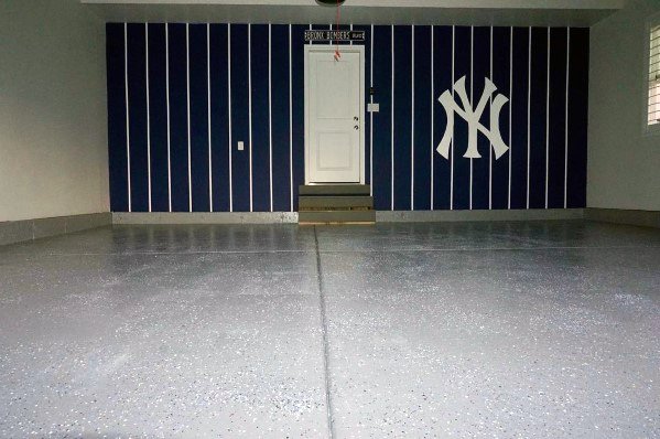 new york mets themed garage wall concrete floor 