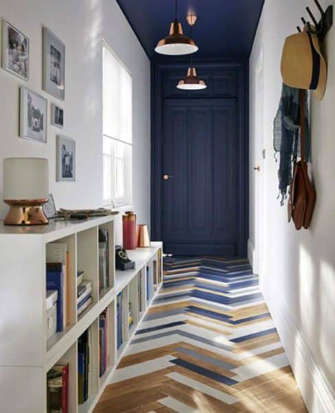 Blue And White Over Natural Hardwood Ideas For Painted Floor Interior