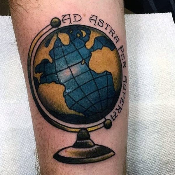 Blue And Yellow Male Globe Tattoos