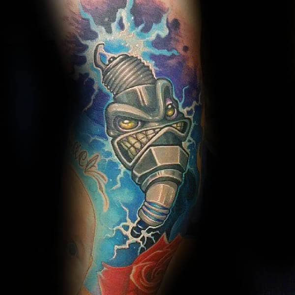 Blue Bolts Guys Spark Plug New School Tattoos