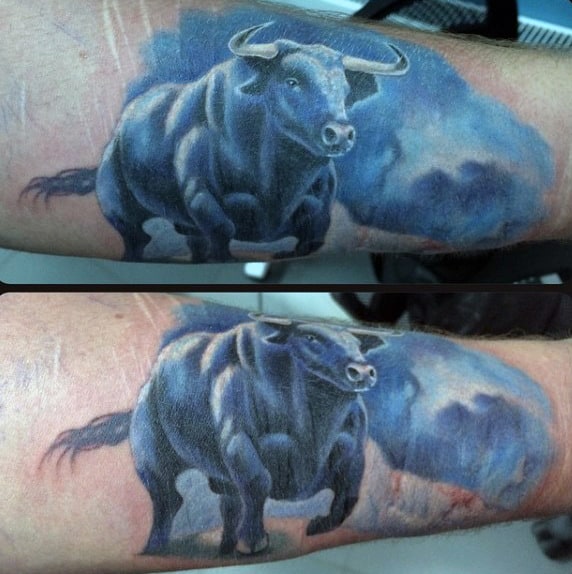 Blue Bull Riding Tattoo For Males