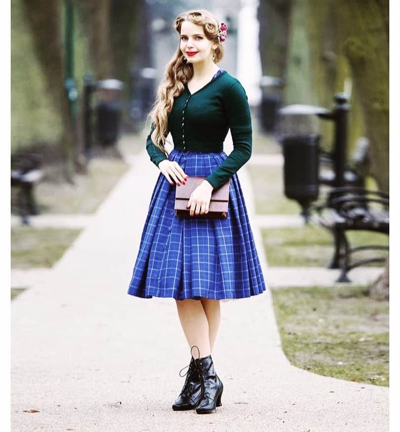Blue Checkered Skirt Modern Victorian Style