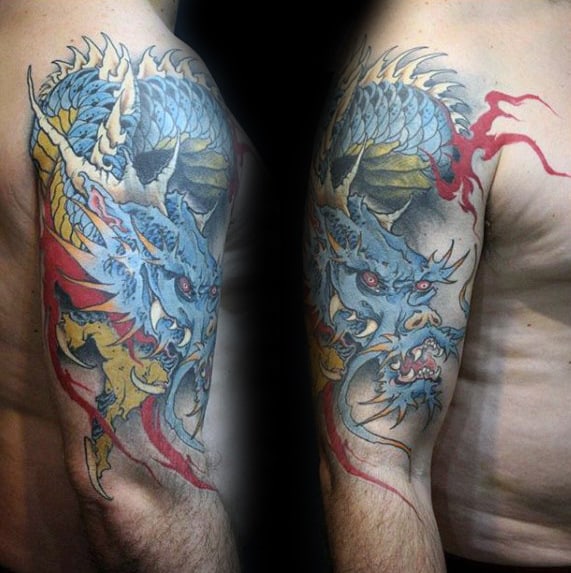 Blue Dragon Guys Outer Arm Tattoo Designs