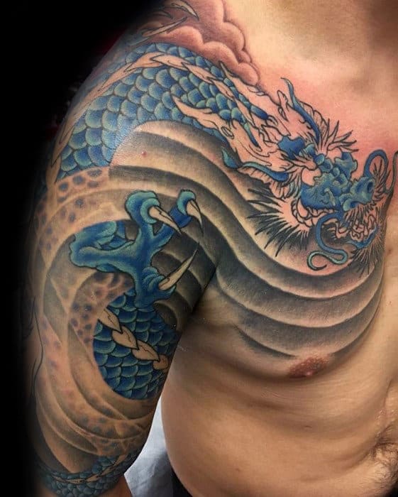 Blue Dragon Wind Guys Shoulder And Arm Tattoo Ideas