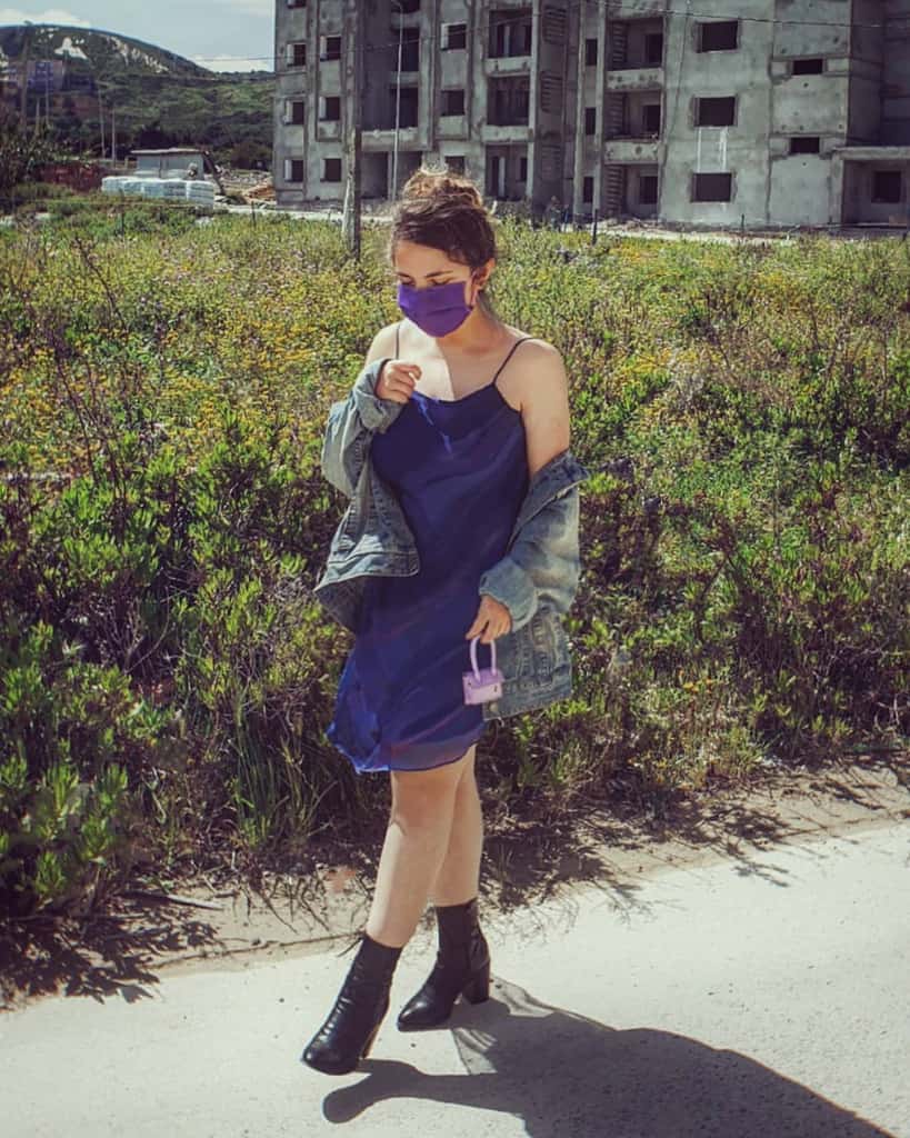 Blue Dress Creative Facemask Outfit For Women