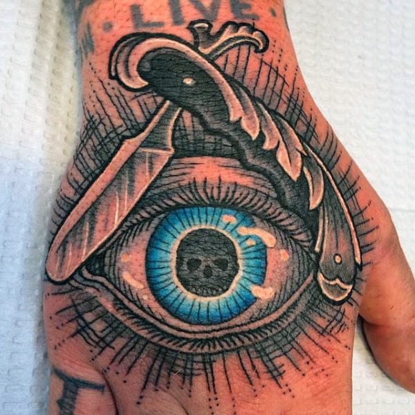 Blue Eyed Illuminati Tattoo Male Hands