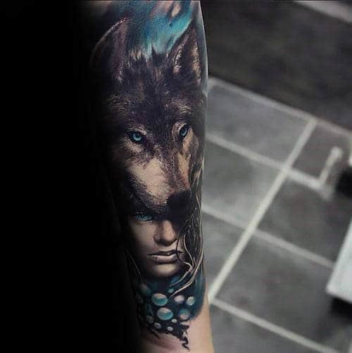 Blue Eyed Wolf Mens Realistic Forearm Tattoos