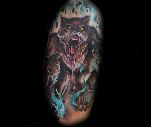 Blue Flames Hound Of Hades Cerberus Guys Masculine Tattoo Ideas
