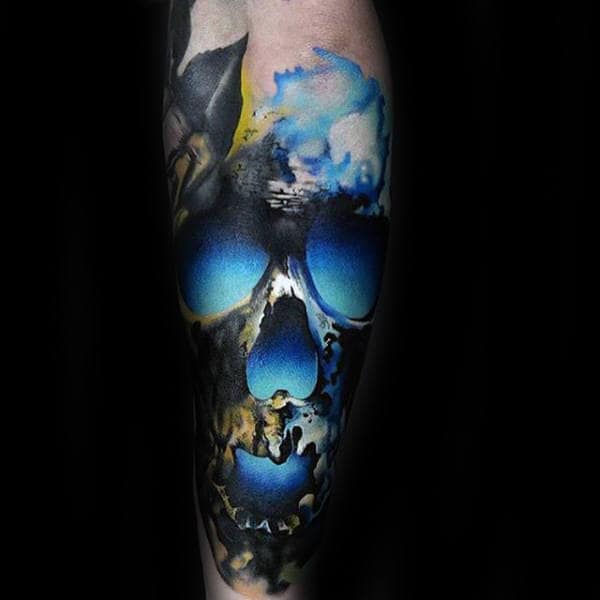 Blue Glowing Skull Crazy Forearm Sleeve On Male