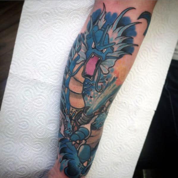 Blue Gyarados Men Forearm Tattoo