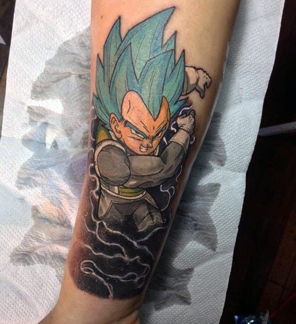 Blue Hair Vegeta Mens Forearm Tattoos