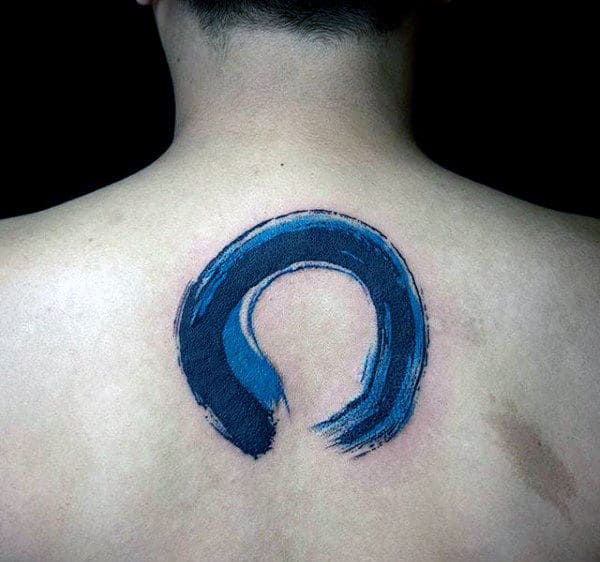 Blue Ink Mens Back Circle Watercolor Paint Brush Tattoo