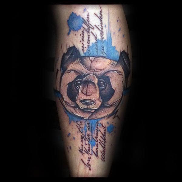 Blue Ink Watercolor Guys Panda Bear Tatotos