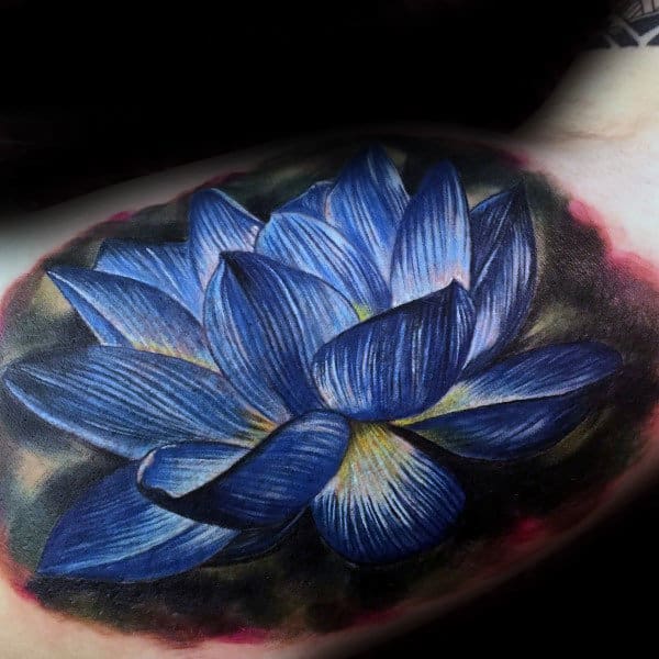 Blue Lotus Flower Male Inner Arm Tattoo Inspiration