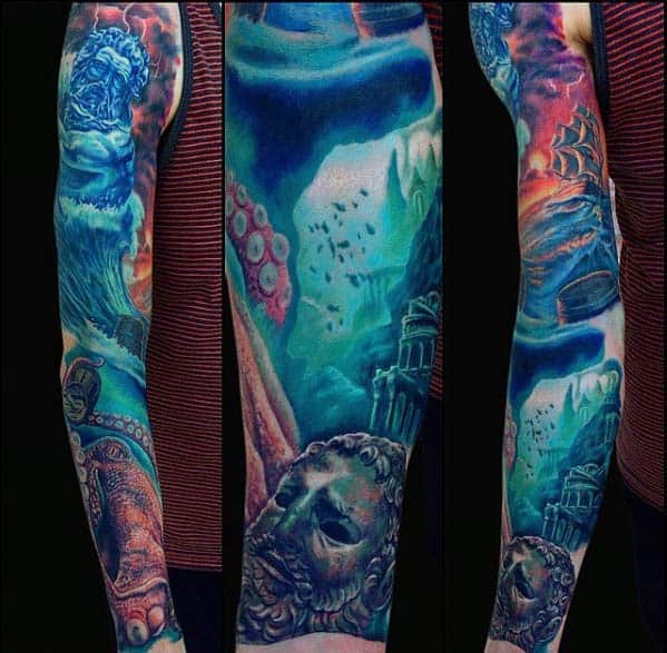 Blue Ocean Mens Full Arm Sleeve Tattoo