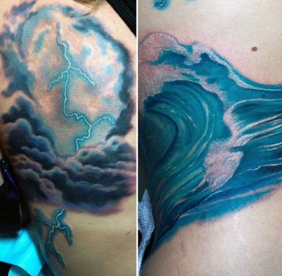 Blue Ocean Waves Mens Lightning Tattoos