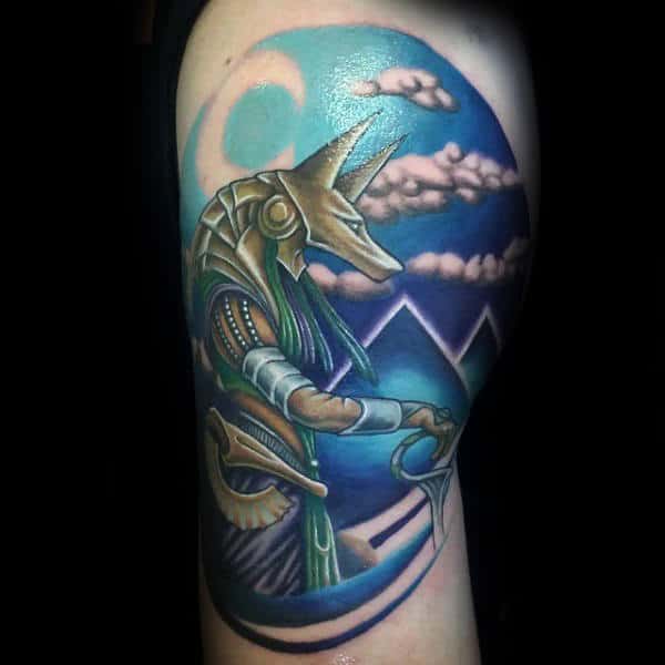 Blue Pyramids Anubis Mens Arm Tattoos
