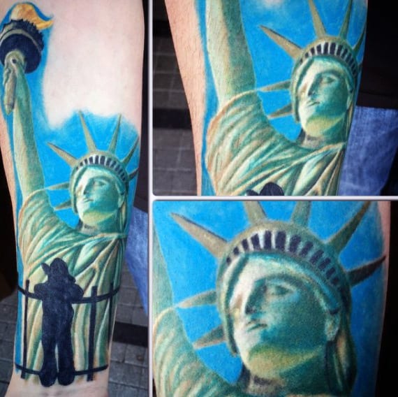 Blue Sky Statue Of Liberty Tattoo For Men