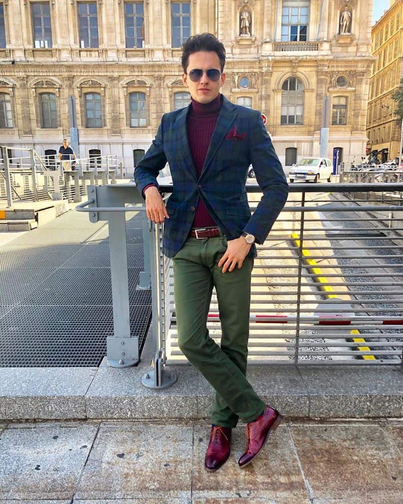 Blue Suit Green Pants Outfit