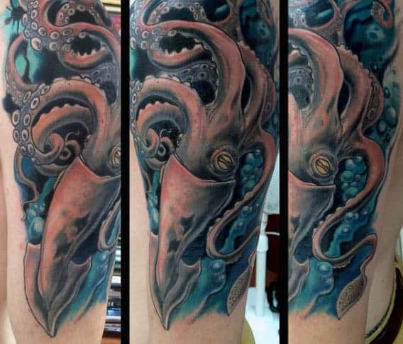 Blue Swimming Squid Tattoo For Males Half Sleeve