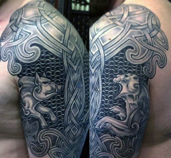 Boar And Bear Mens Half Sleeve Celtic Tattoo Inspiration