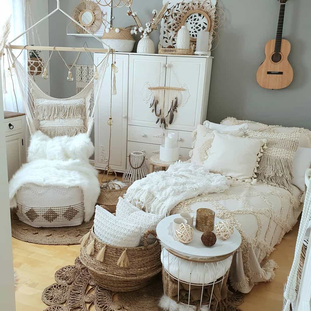 white boho rustic bedroom