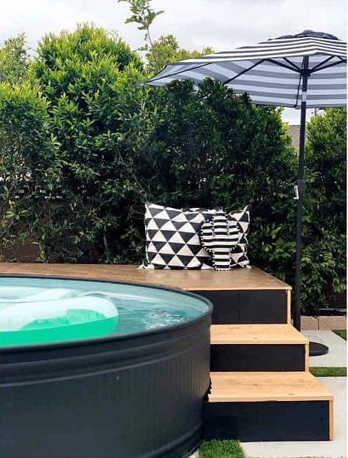 boho vintage above ground pool small deck