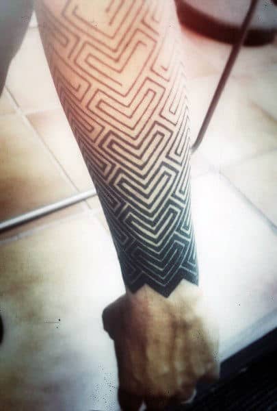 Bold And Light Line Tattoo Half Sleeve On Mans Forearm