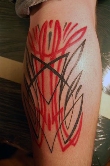 Bold Pinstripe Mens Leg Calf Tattoo Designs