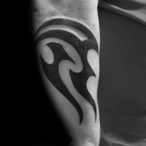 Bold Tribal Aquarius Mens Outer Forearm Tattoo